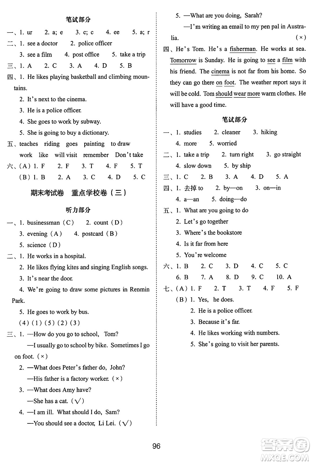 長春出版社2024年秋68所期末沖刺100分完全試卷六年級英語上冊人教PEP版三起點(diǎn)答案