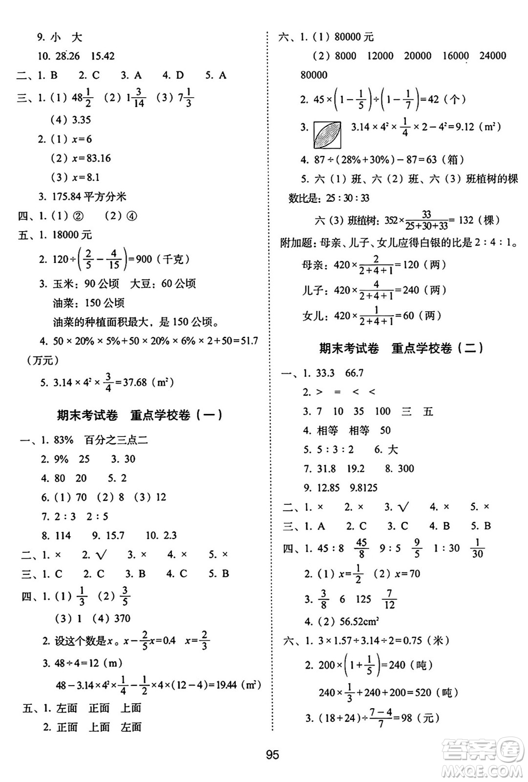 長(zhǎng)春出版社2024年秋68所期末沖刺100分完全試卷六年級(jí)數(shù)學(xué)上冊(cè)北師大版答案