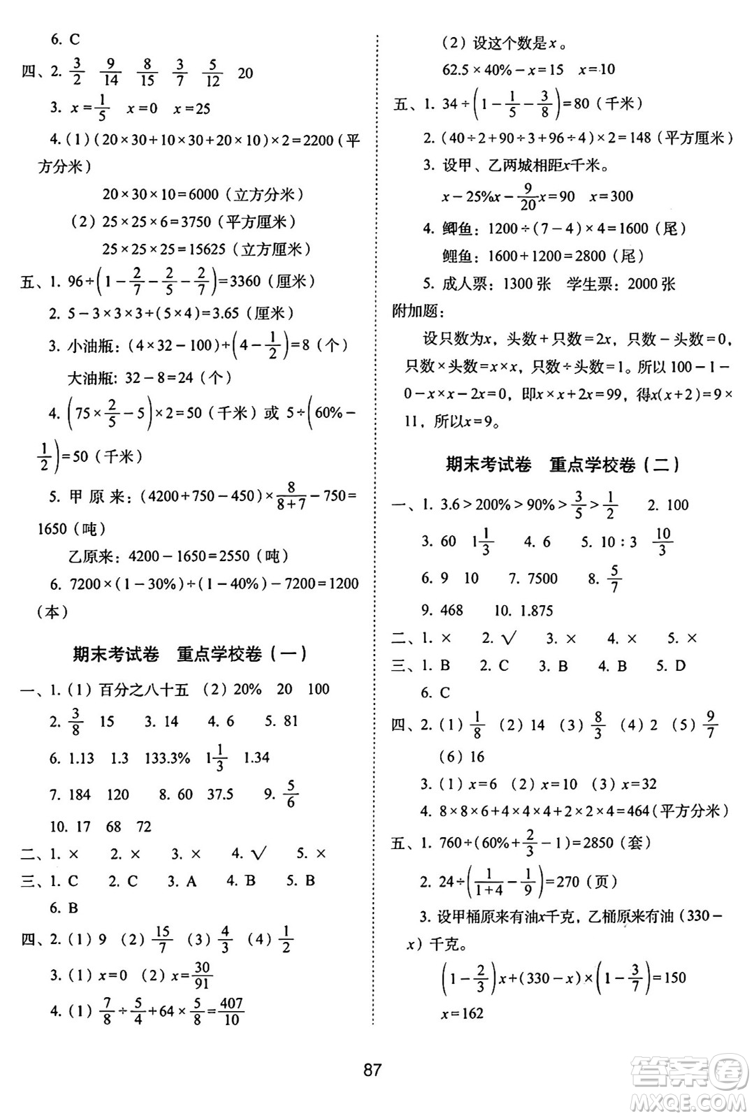 長春出版社2024年秋68所期末沖刺100分完全試卷六年級數(shù)學(xué)上冊蘇教版答案