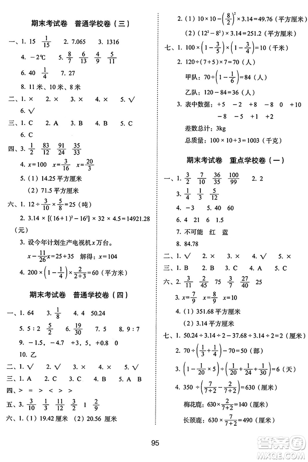 長春出版社2024年秋68所期末沖刺100分完全試卷六年級數(shù)學(xué)上冊西師大版答案