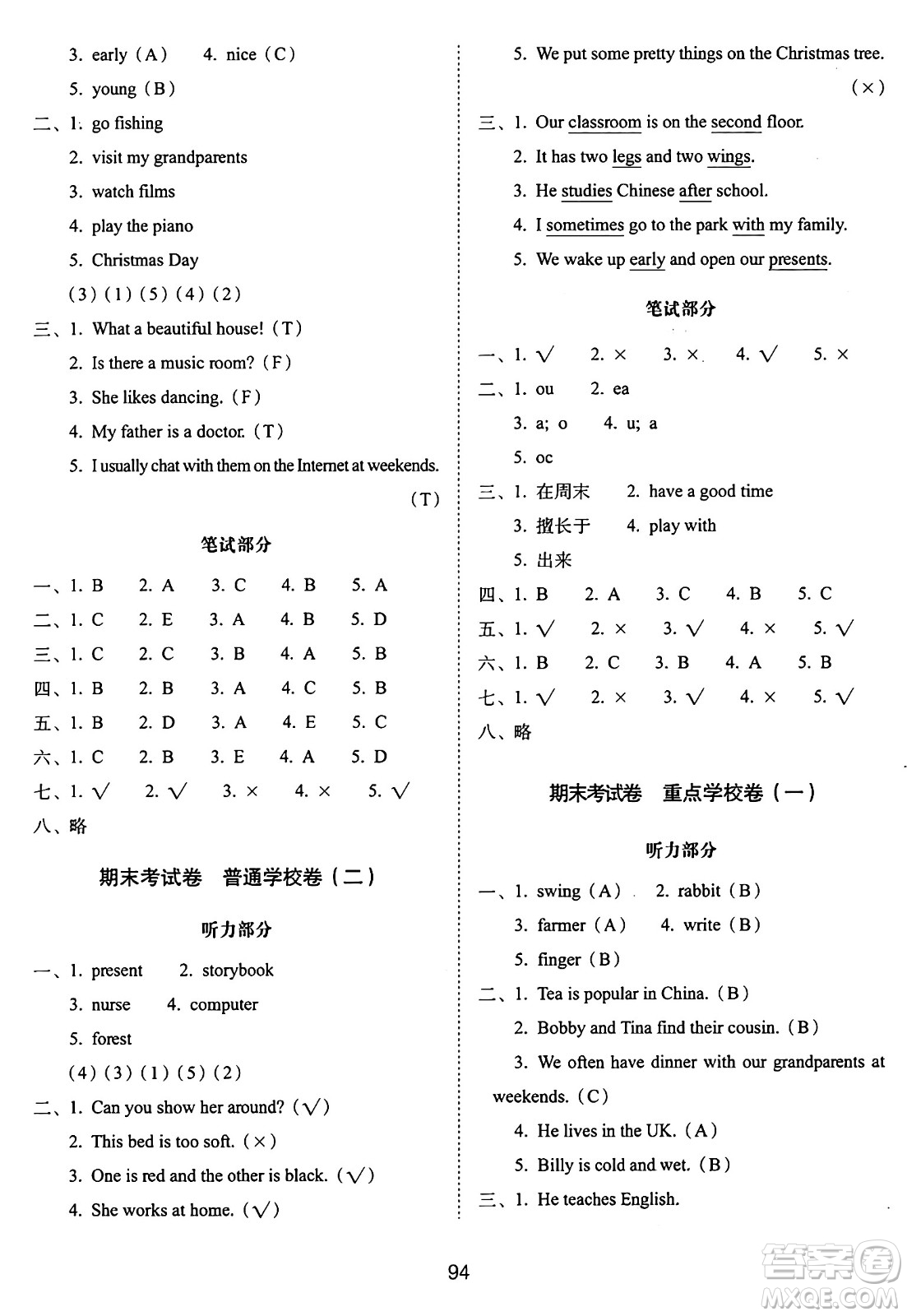 長春出版社2024年秋68所期末沖刺100分完全試卷五年級英語上冊譯林版答案