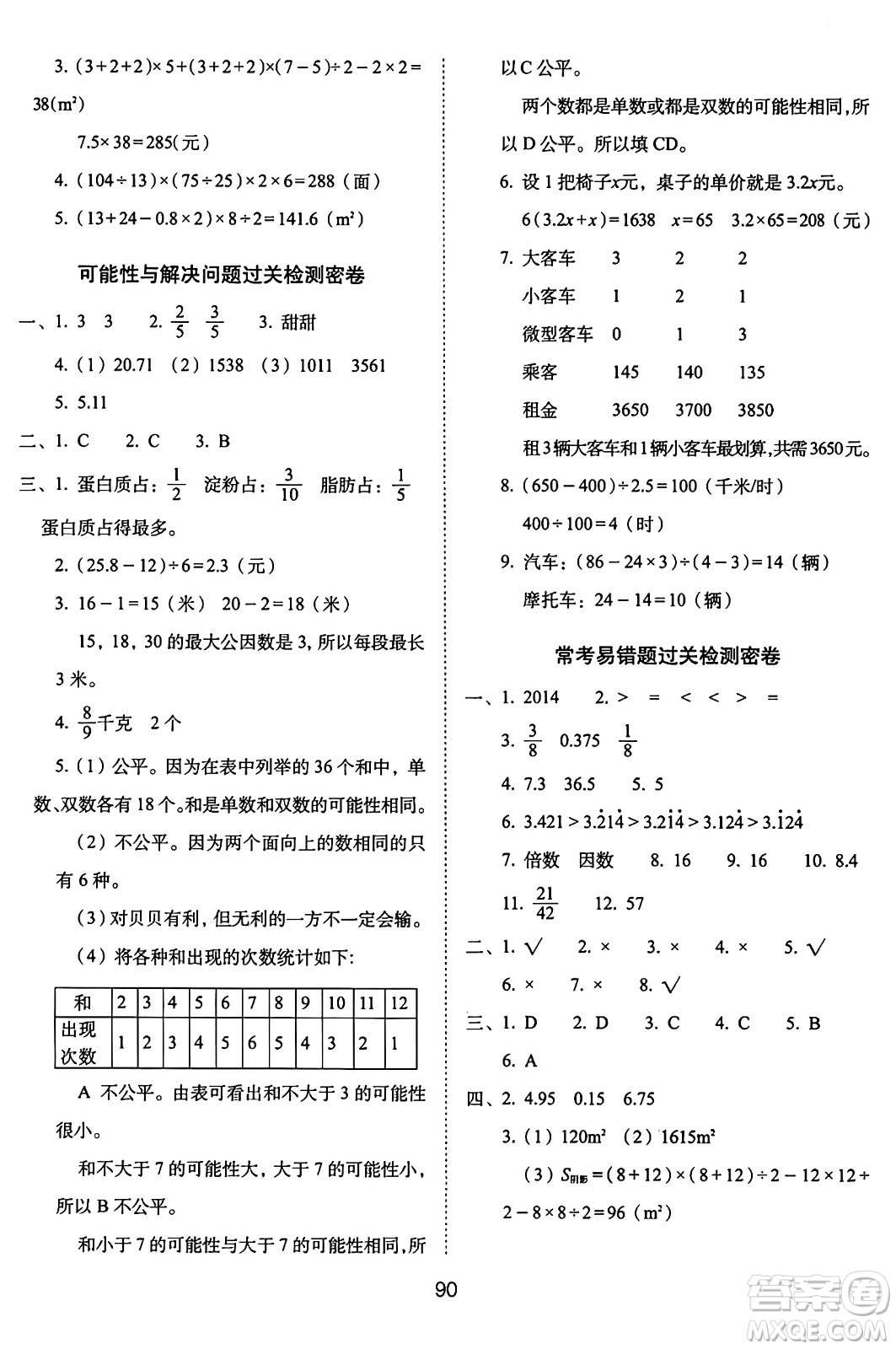 長春出版社2024年秋68所期末沖刺100分完全試卷五年級數(shù)學(xué)上冊北師大版答案