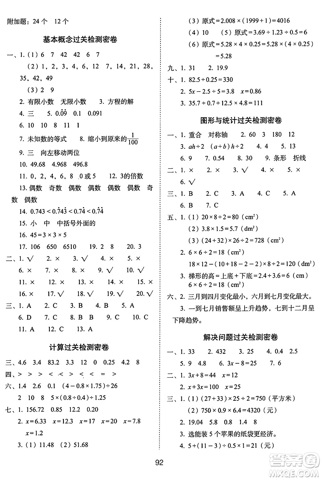 長春出版社2024年秋68所期末沖刺100分完全試卷五年級數(shù)學(xué)上冊青島版答案