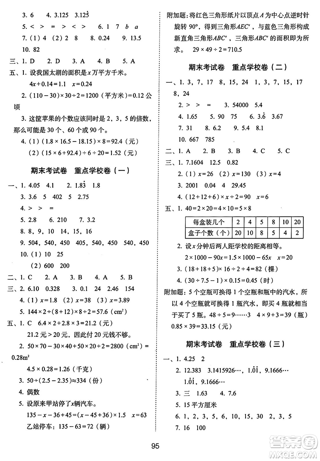 長春出版社2024年秋68所期末沖刺100分完全試卷五年級數(shù)學(xué)上冊青島版答案