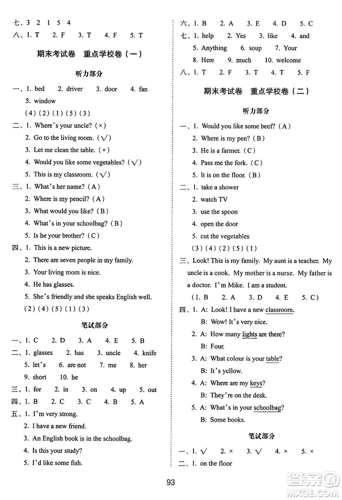 長春出版社2024年秋68所期末沖刺100分完全試卷四年級(jí)英語上冊人教PEP版三起點(diǎn)答案