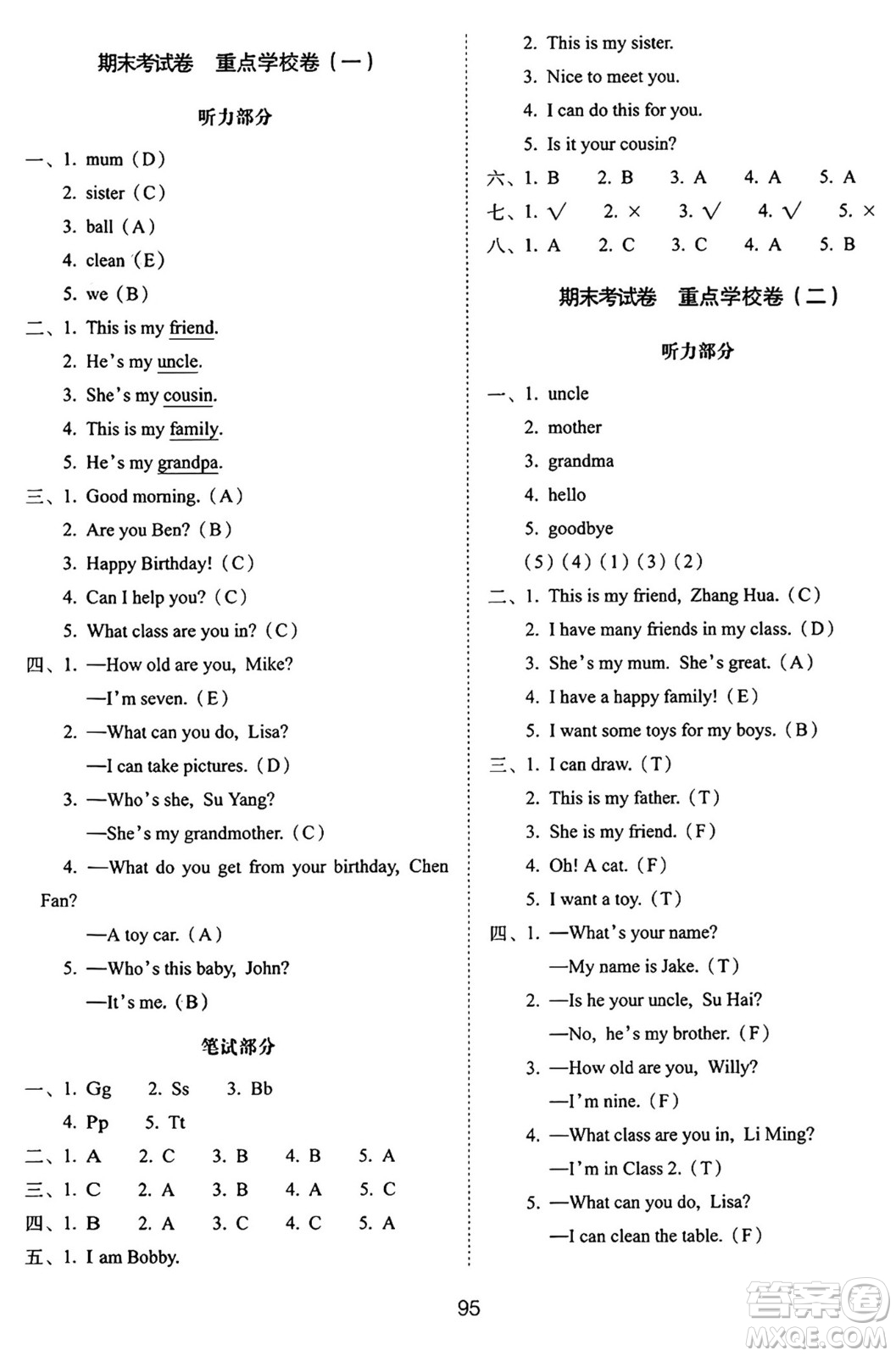 長春出版社2024年秋68所期末沖刺100分完全試卷三年級(jí)英語上冊(cè)譯林版答案