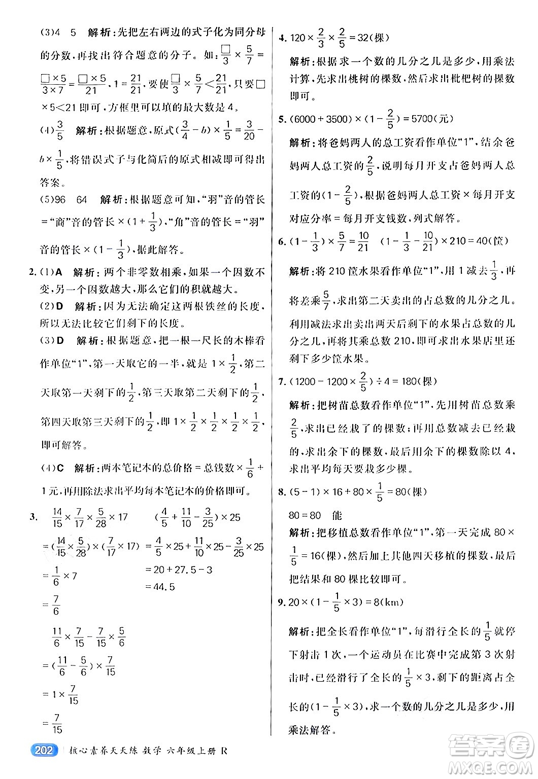 南方出版社2024秋學(xué)緣教育核心素養(yǎng)天天練六年級數(shù)學(xué)上冊人教版答案