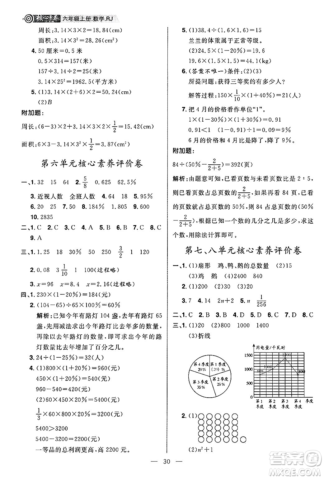 南方出版社2024秋學(xué)緣教育核心素養(yǎng)天天練六年級數(shù)學(xué)上冊人教版福建專版答案