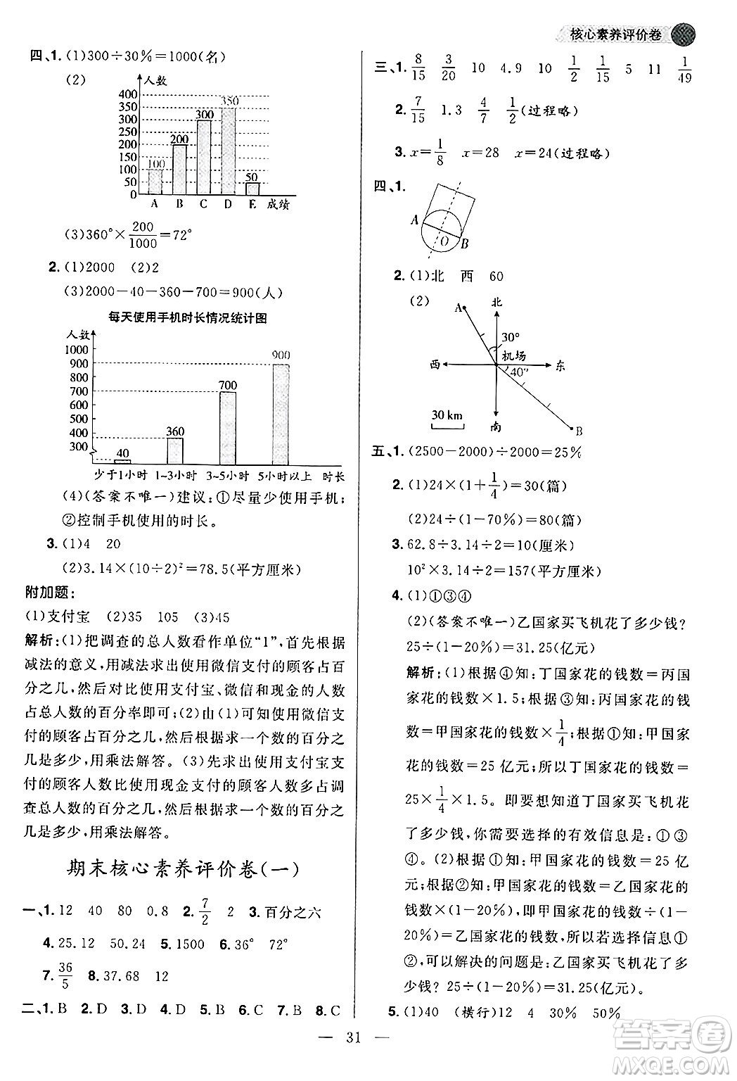 南方出版社2024秋學(xué)緣教育核心素養(yǎng)天天練六年級數(shù)學(xué)上冊人教版福建專版答案