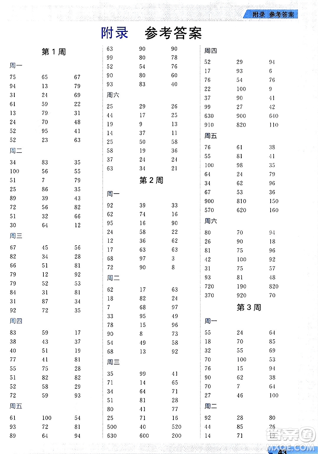 南方出版社2024秋學(xué)緣教育核心素養(yǎng)天天練三年級(jí)數(shù)學(xué)上冊(cè)人教版福建專版答案