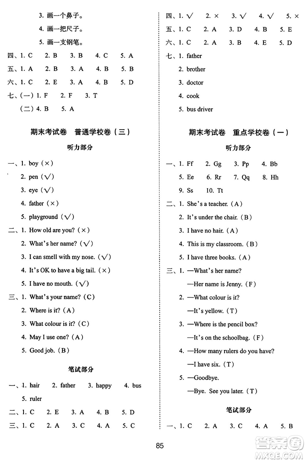 長春出版社2024年秋68所期末沖刺100分完全試卷三年級英語上冊冀教版答案