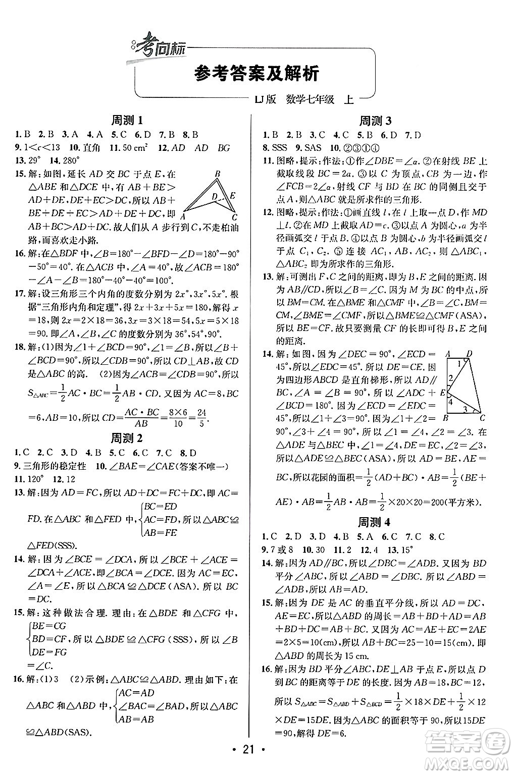 新疆青少年出版社2024年秋神龍教育期末考向標全程跟蹤突破測試卷七年級數(shù)學(xué)上冊魯教版答案