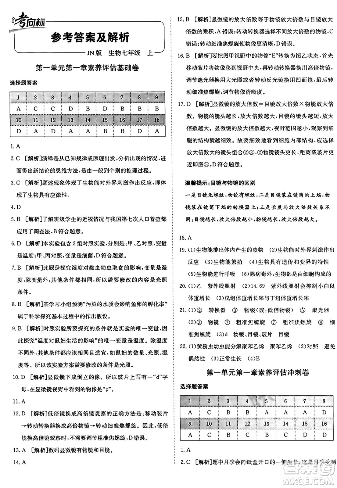 新疆青少年出版社2024年秋神龍教育期末考向標(biāo)全程跟蹤突破測(cè)試卷七年級(jí)生物上冊(cè)濟(jì)南版答案