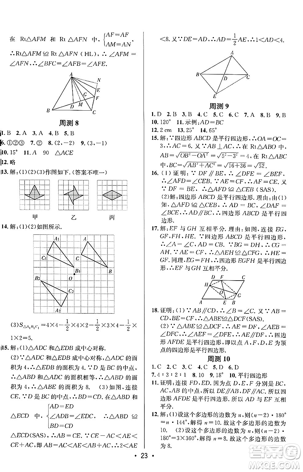 新疆青少年出版社2024年秋神龍教育期末考向標全程跟蹤突破測試卷八年級數(shù)學上冊魯教版答案