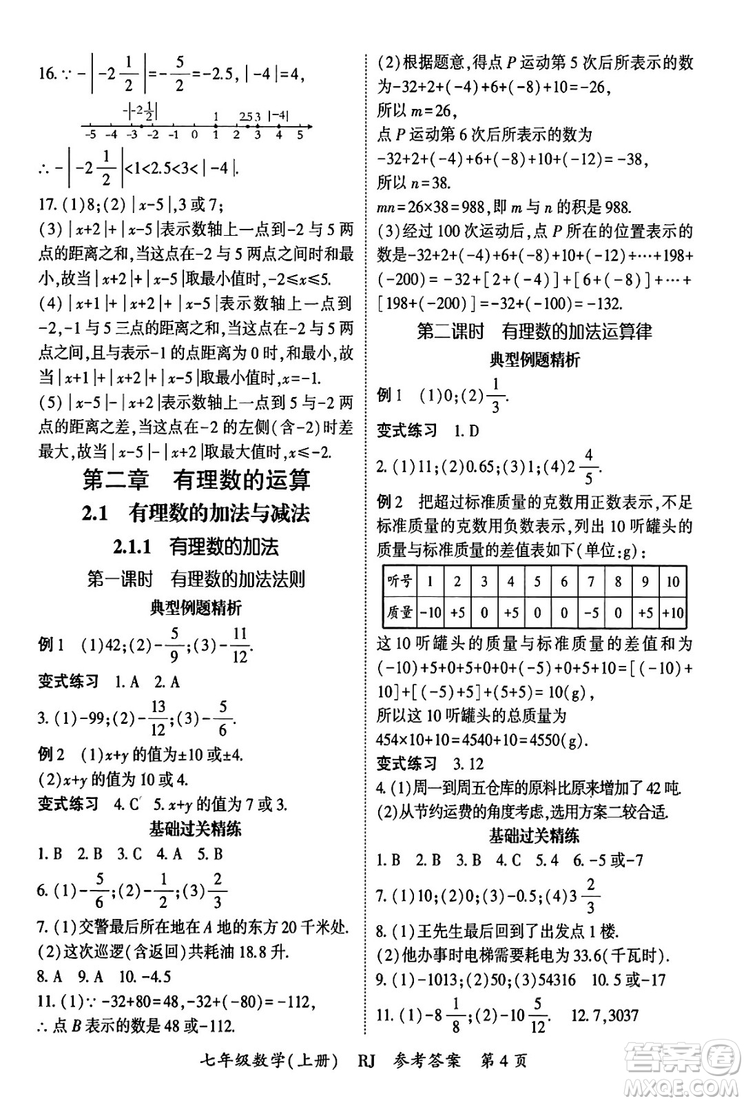 吉林教育出版社2024年秋啟航新課堂七年級數(shù)學(xué)上冊人教版答案