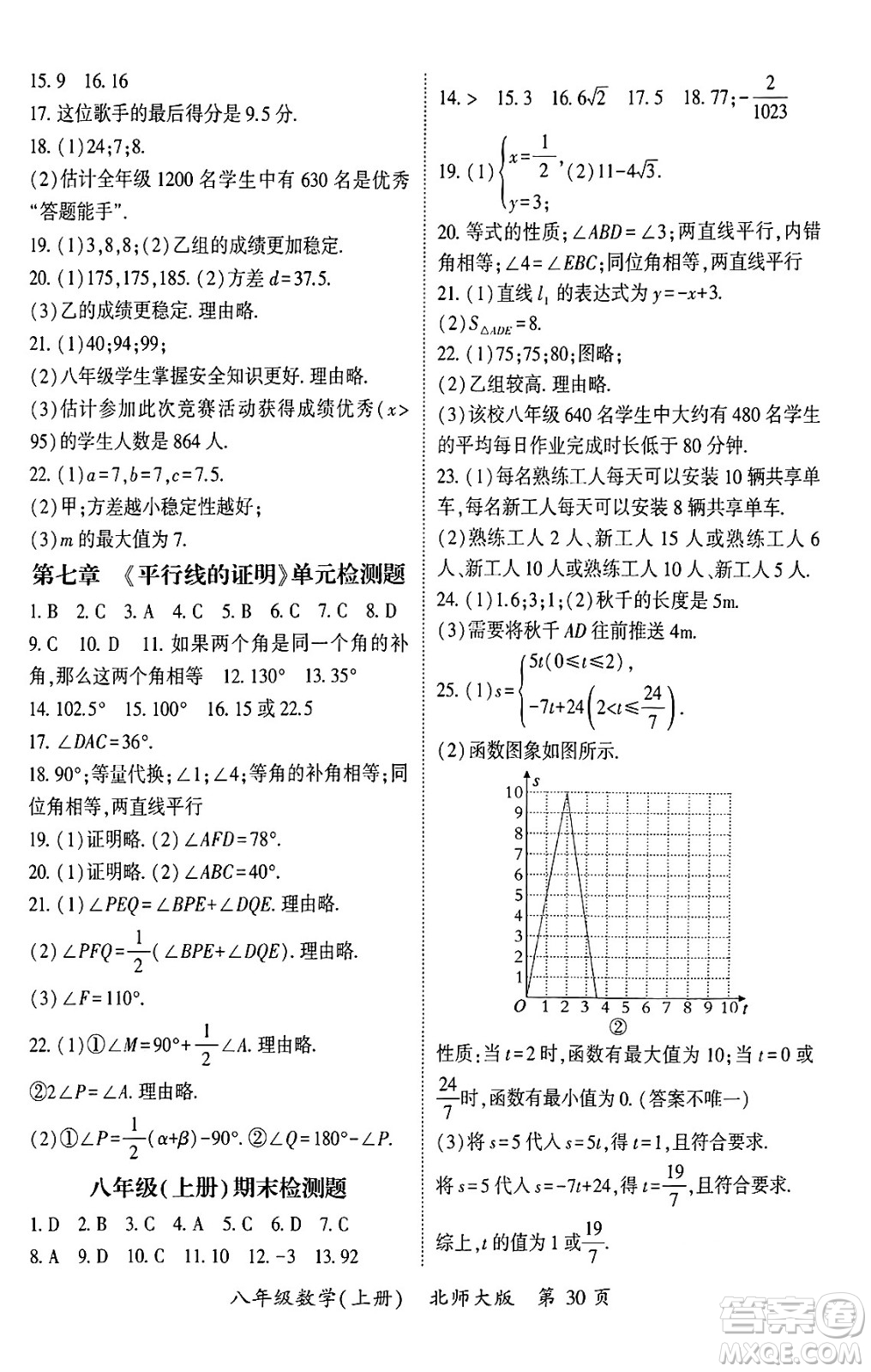 吉林教育出版社2024年秋啟航新課堂八年級數學上冊北師大版答案