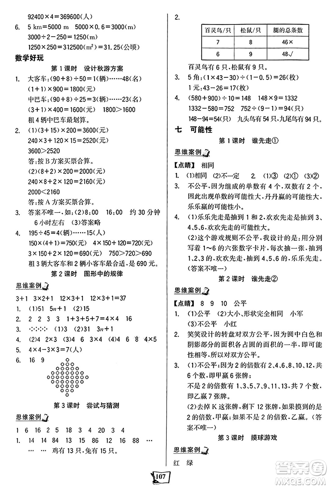 未來出版社2024年秋世紀金榜金榜小博士課時提優(yōu)作業(yè)五年級數(shù)學上冊北師大版答案