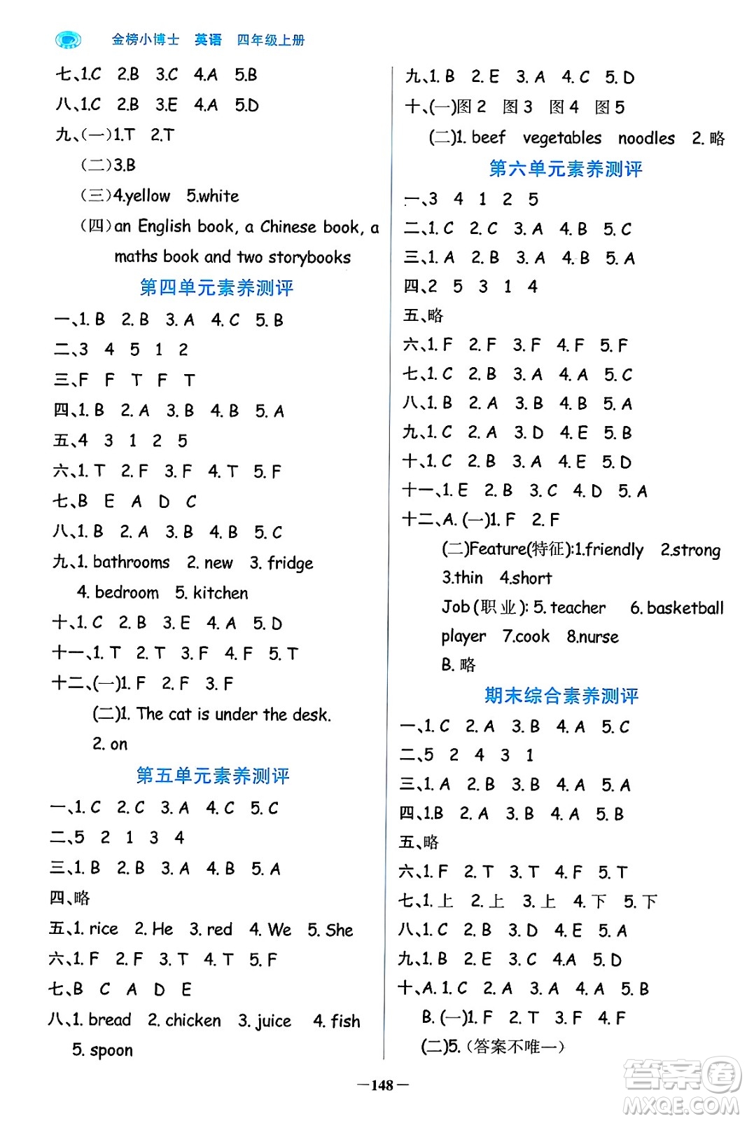 遼寧少年兒童出版社2024年秋世紀(jì)金榜金榜小博士課時提優(yōu)作業(yè)四年級英語上冊通用版三起點(diǎn)答案