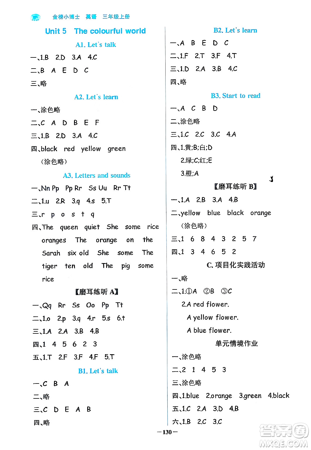 遼寧少年兒童出版社2024年秋世紀金榜金榜小博士課時提優(yōu)作業(yè)三年級英語上冊通用版三起點答案