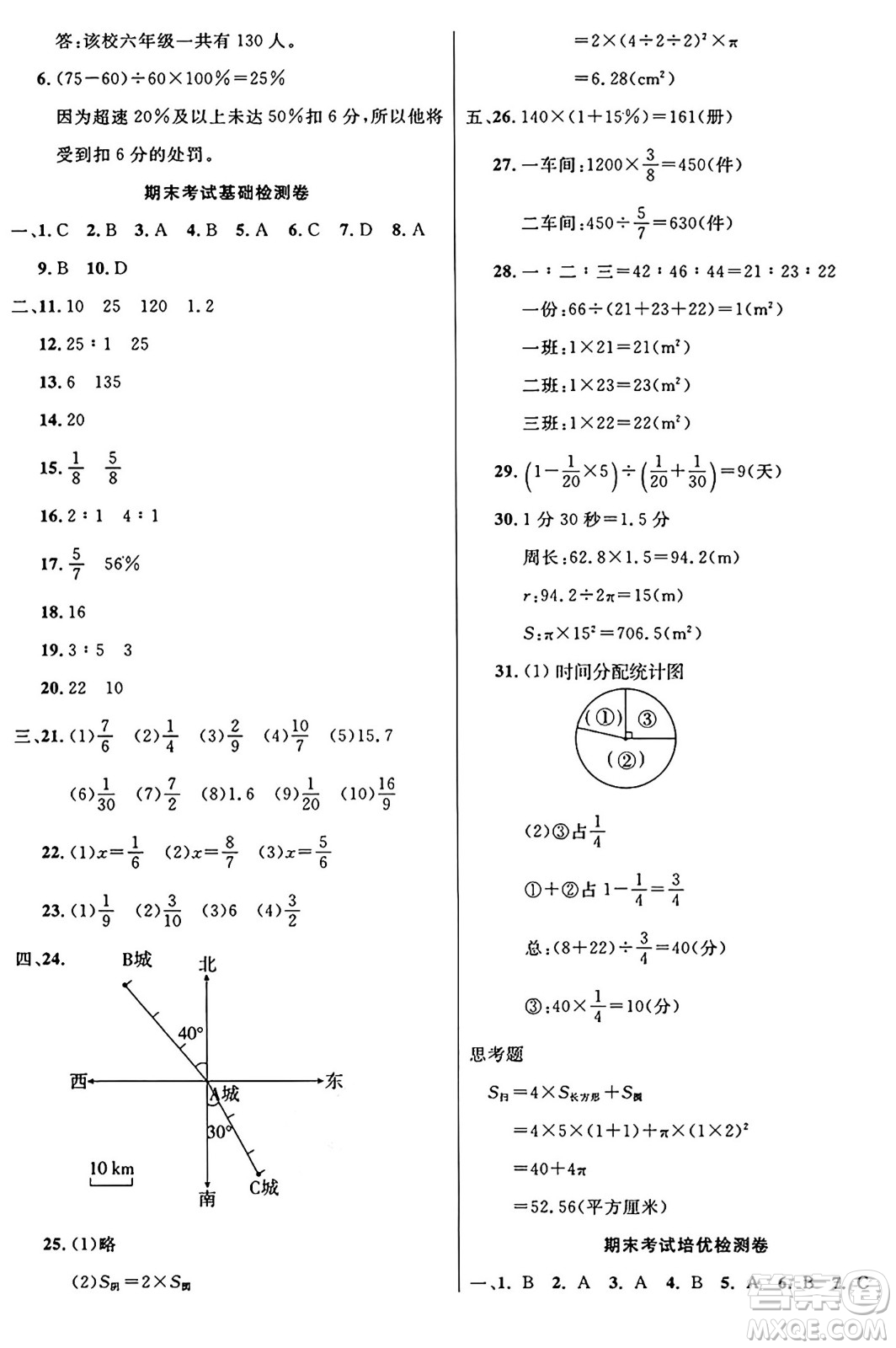 江蘇鳳凰美術(shù)出版社2024年秋廣文圖書黃岡小博士沖刺100分六年級(jí)數(shù)學(xué)上冊(cè)人教版答案