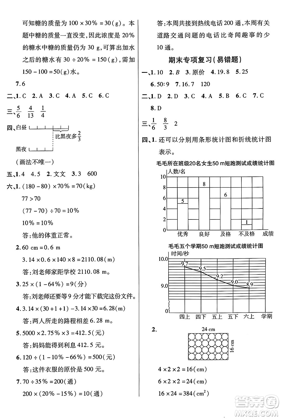 江蘇鳳凰美術出版社2024年秋廣文圖書黃岡小博士沖刺100分六年級數(shù)學上冊北師大版答案