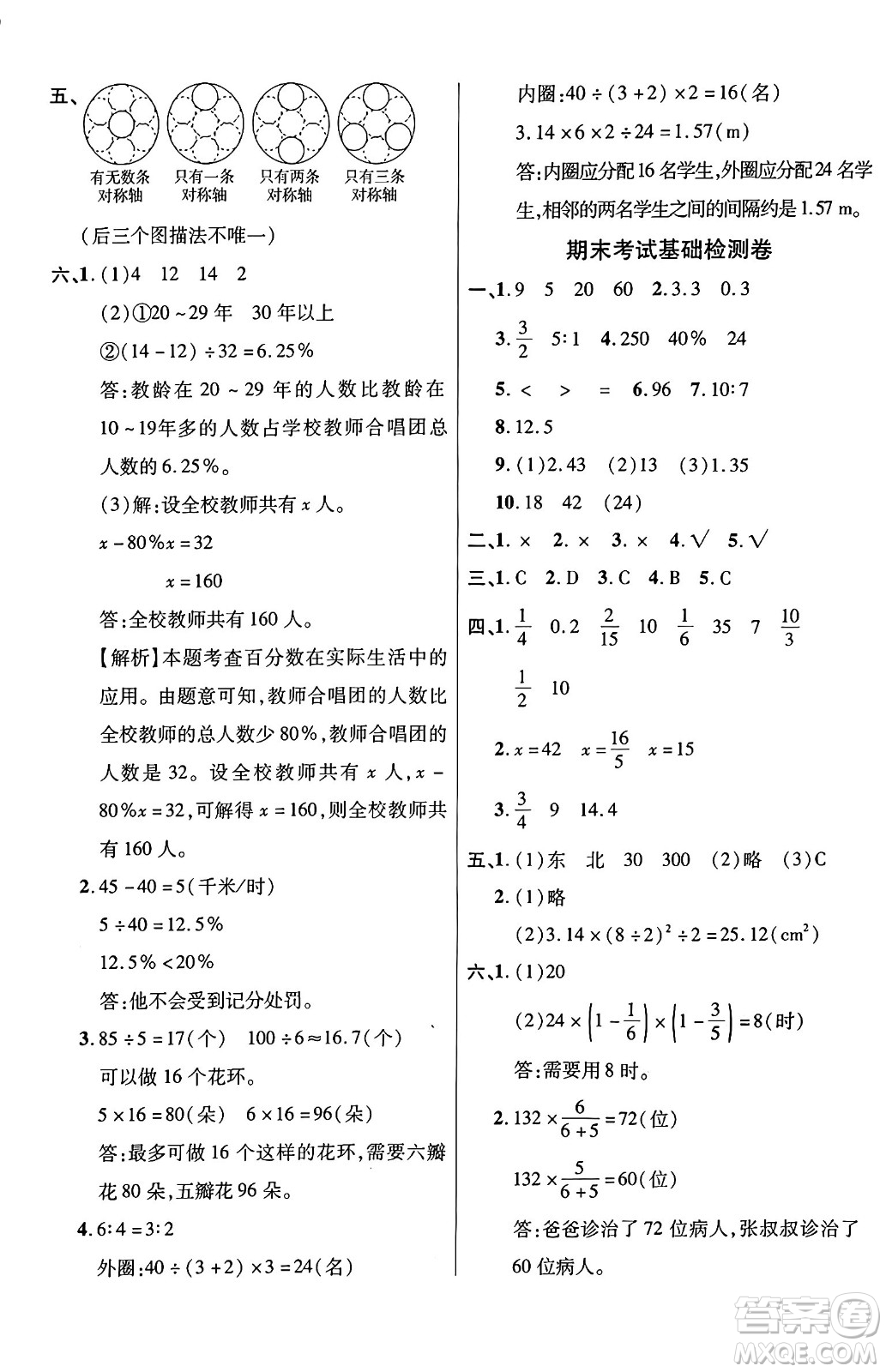 江蘇鳳凰美術出版社2024年秋廣文圖書黃岡小博士沖刺100分六年級數(shù)學上冊北師大版答案