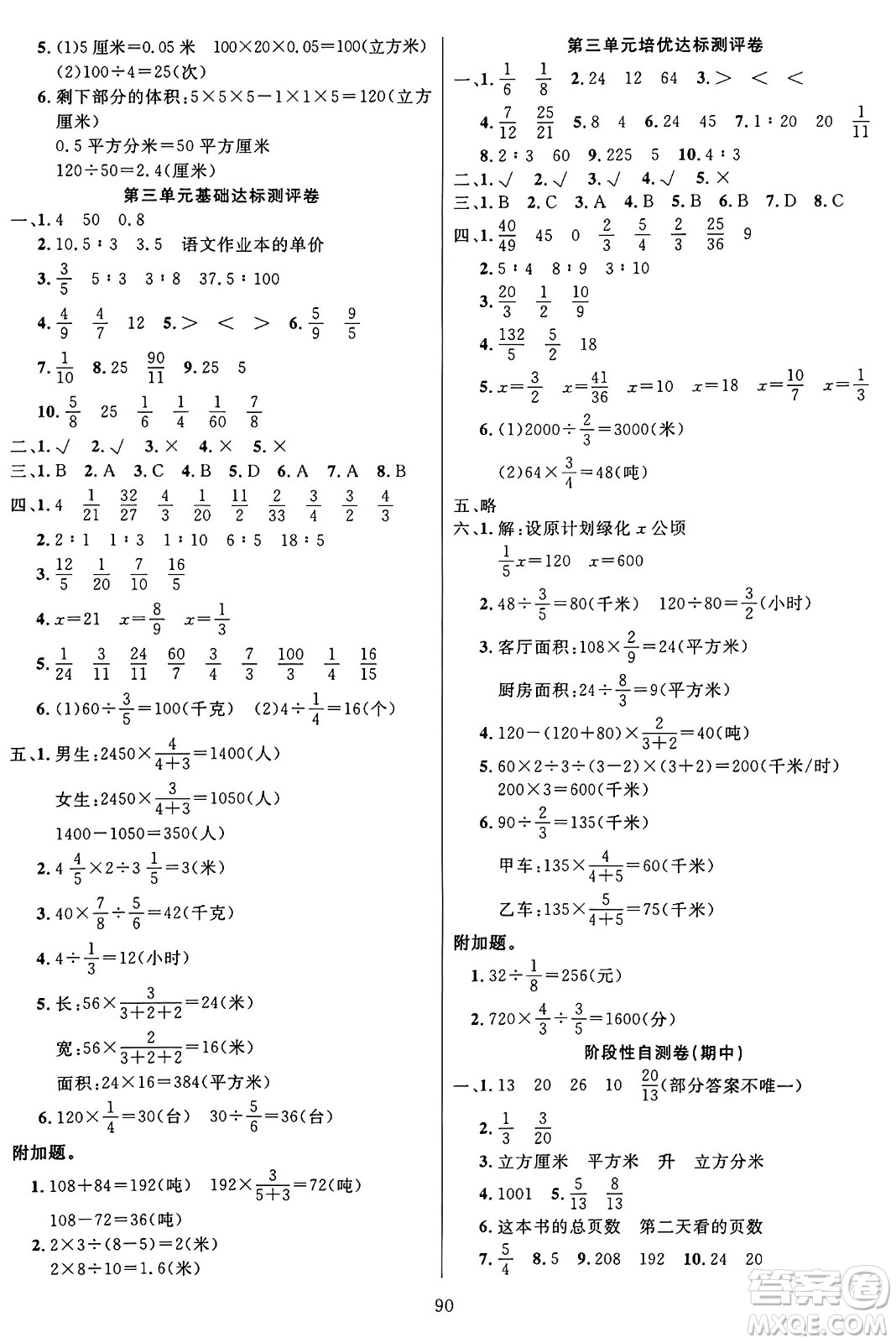 江蘇鳳凰美術(shù)出版社2024年秋廣文圖書黃岡小博士沖刺100分六年級數(shù)學(xué)上冊蘇教版答案