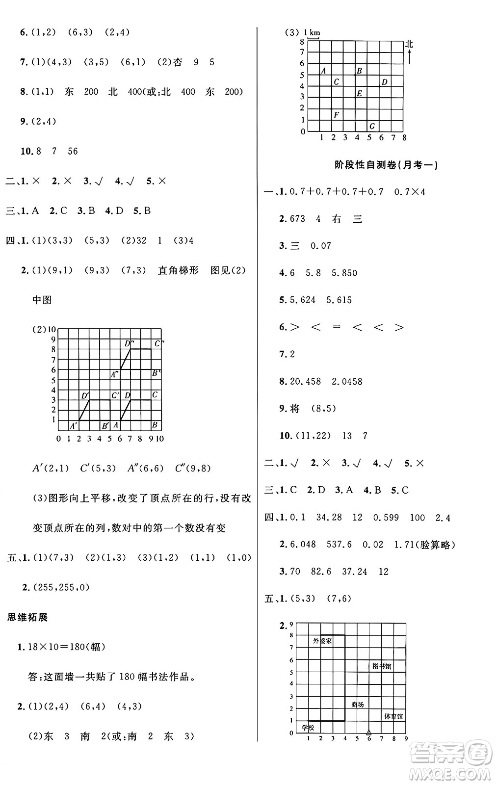 江蘇鳳凰美術(shù)出版社2024年秋廣文圖書黃岡小博士沖刺100分五年級數(shù)學(xué)上冊人教版答案