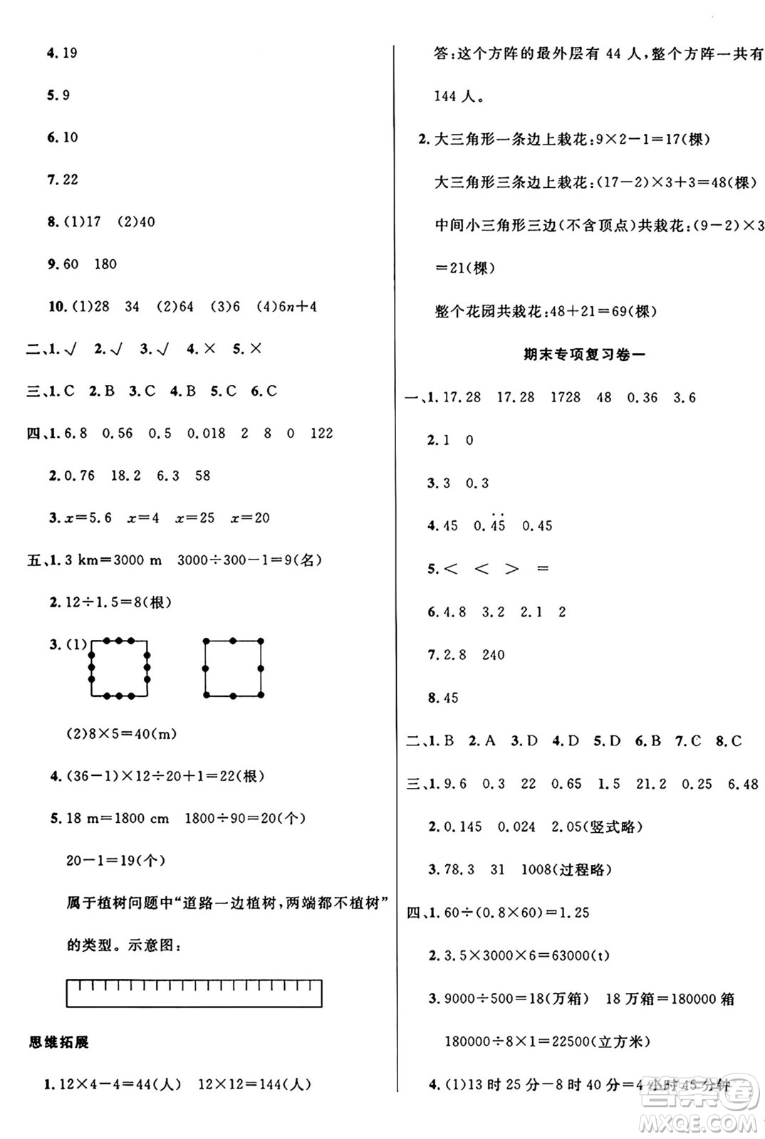 江蘇鳳凰美術(shù)出版社2024年秋廣文圖書黃岡小博士沖刺100分五年級數(shù)學(xué)上冊人教版答案