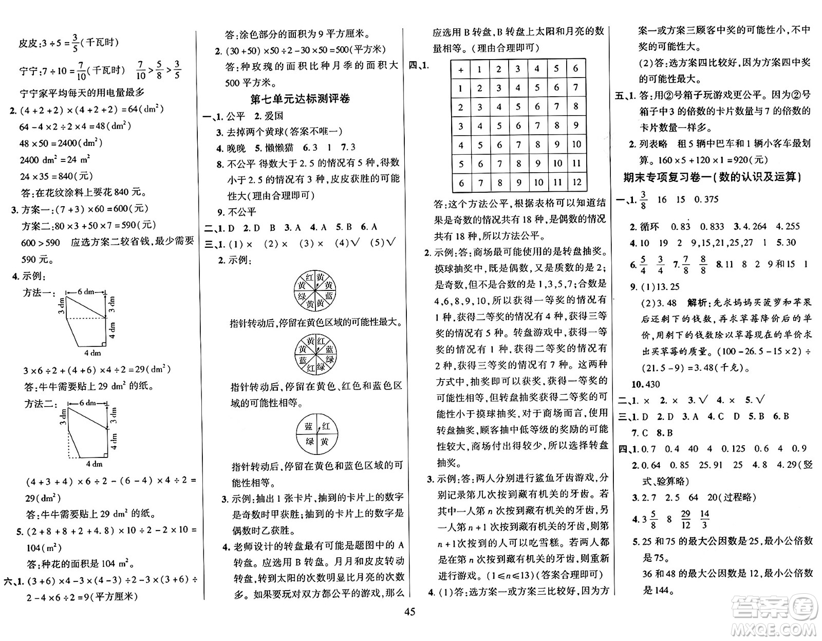 江蘇鳳凰美術(shù)出版社2024年秋廣文圖書黃岡小博士沖刺100分五年級(jí)數(shù)學(xué)上冊(cè)北師大版答案