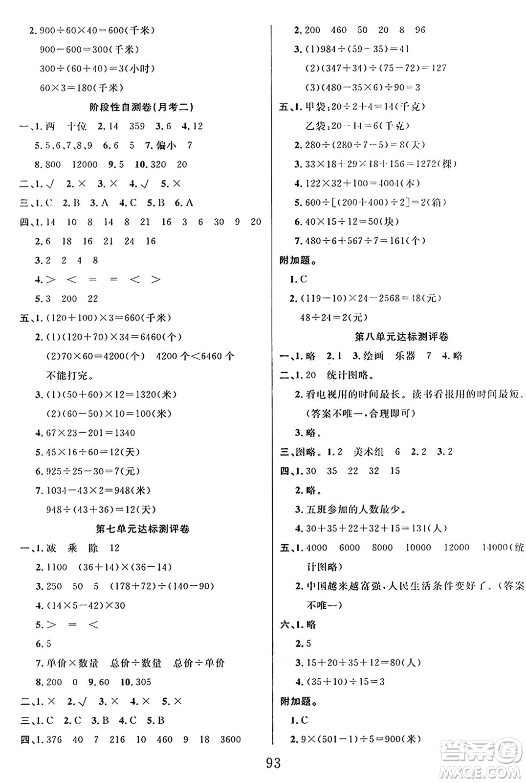 江蘇鳳凰美術(shù)出版社2024年秋廣文圖書黃岡小博士沖刺100分四年級(jí)數(shù)學(xué)上冊(cè)青島版山東專版答案