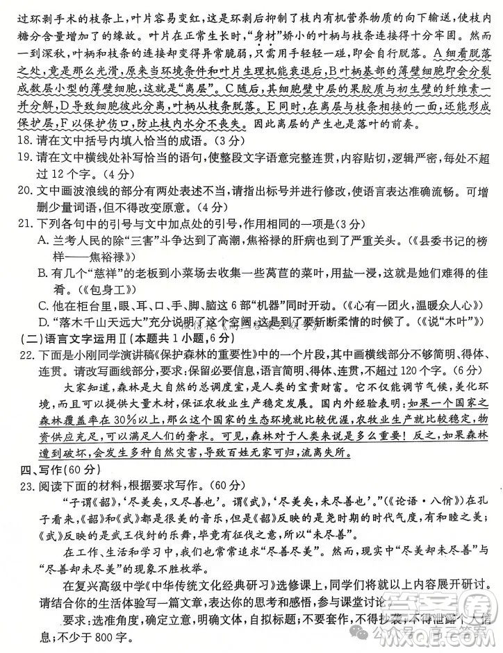 2025年1月廣西高三調(diào)研南寧一模語文試卷答案