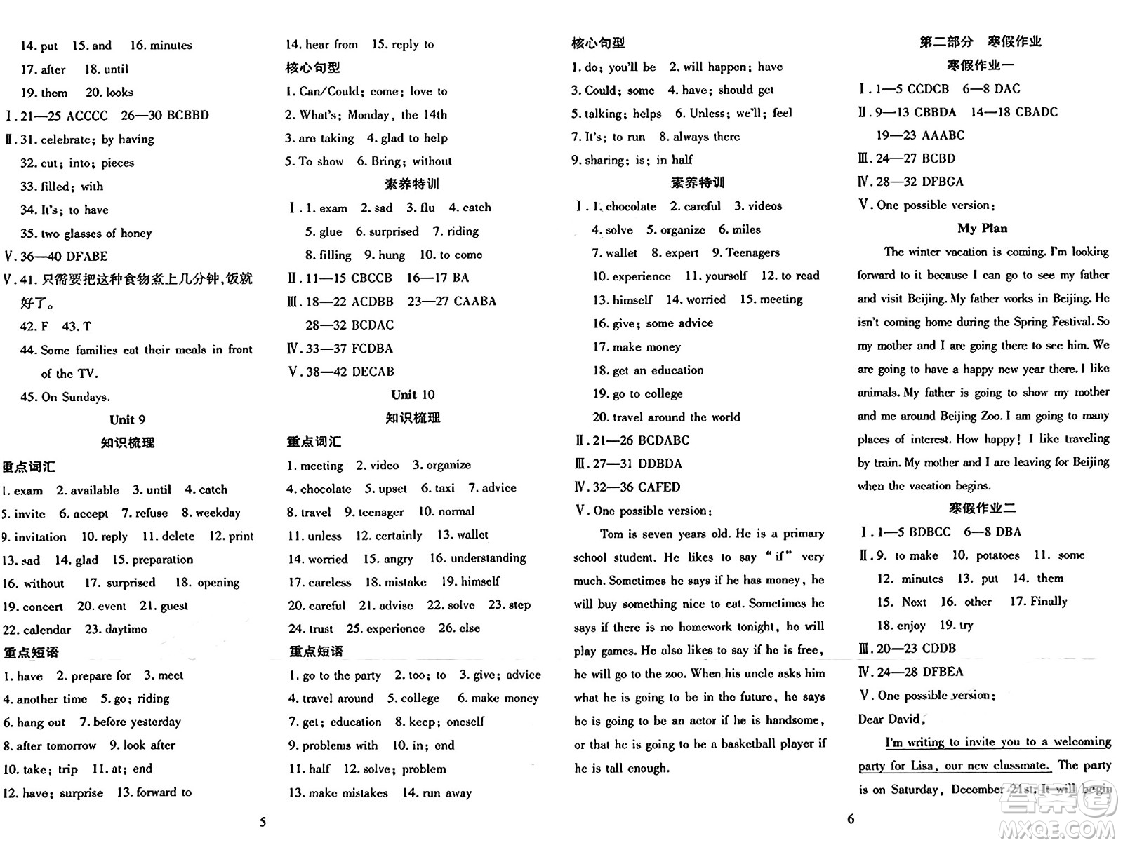 長江出版社2025年鑫浪傳媒給力100寒假作業(yè)八年級(jí)英語人教版答案