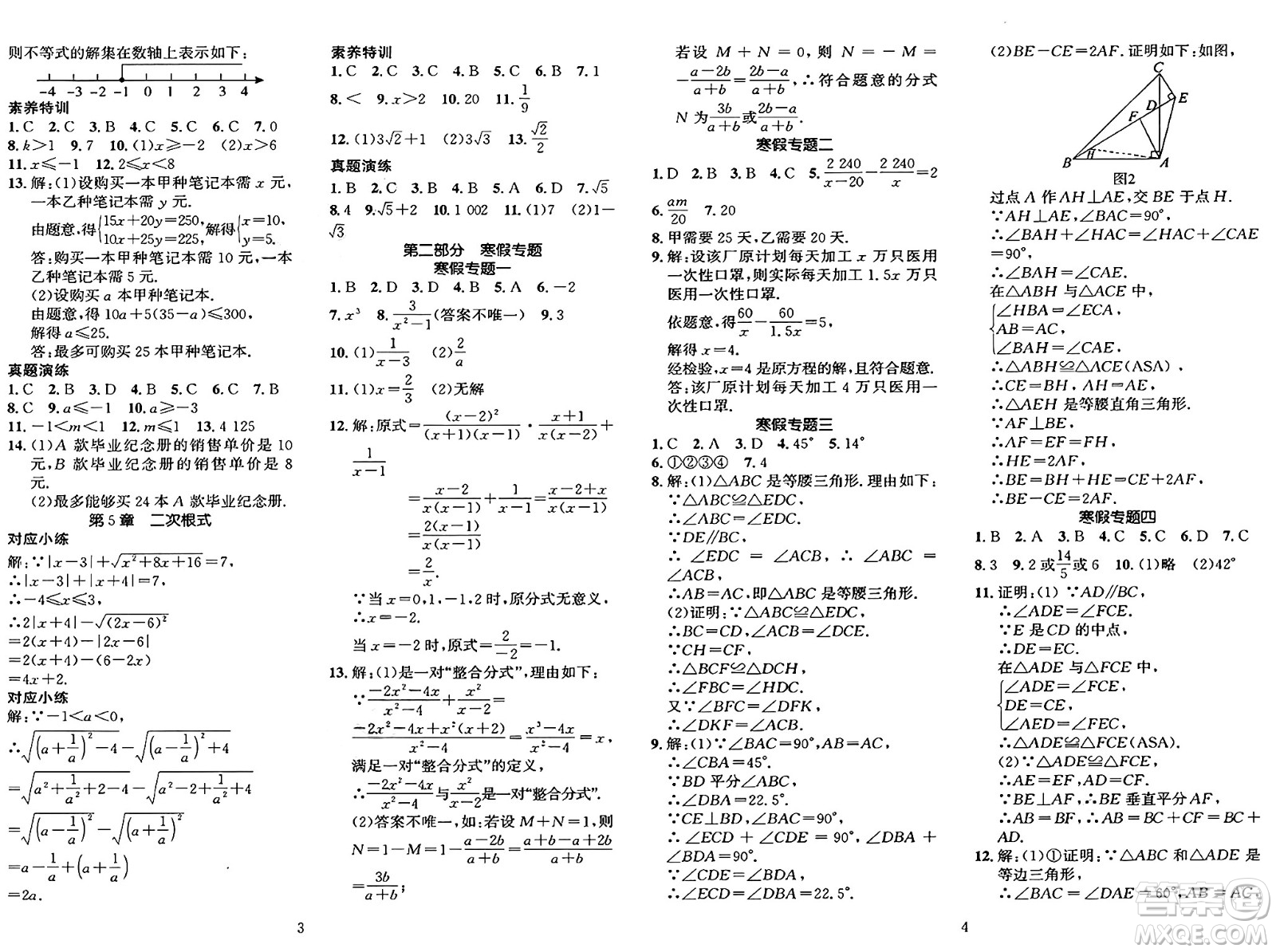 長(zhǎng)江出版社2025年鑫浪傳媒給力100寒假作業(yè)八年級(jí)數(shù)學(xué)湘教版答案