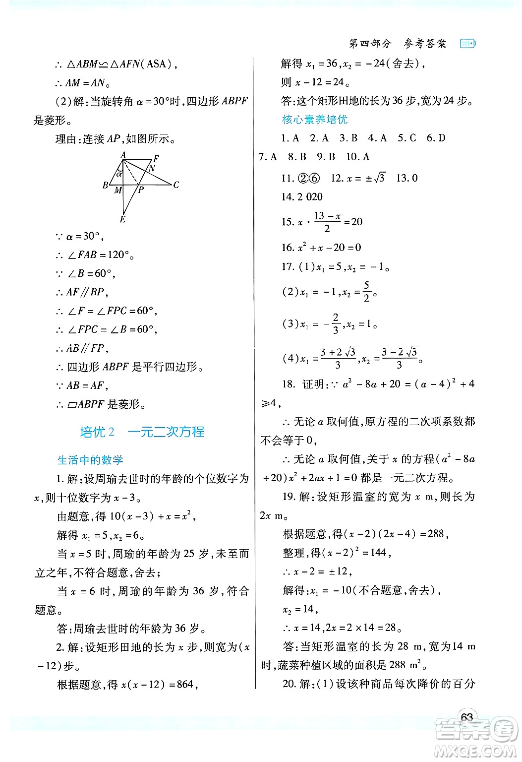 陜西師范大學(xué)出版總社有限公司2025年寒假作業(yè)與生活九年級(jí)數(shù)學(xué)北師大版答案