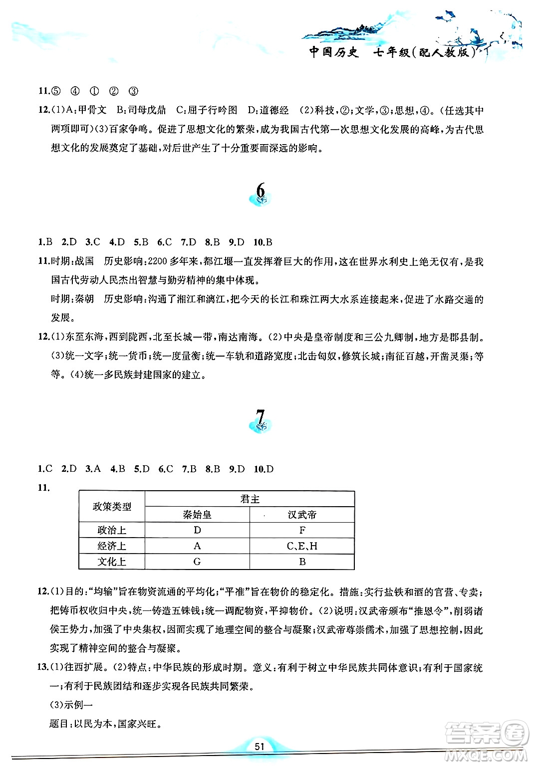 黃山書社2025年寒假作業(yè)七年級歷史人教版答案