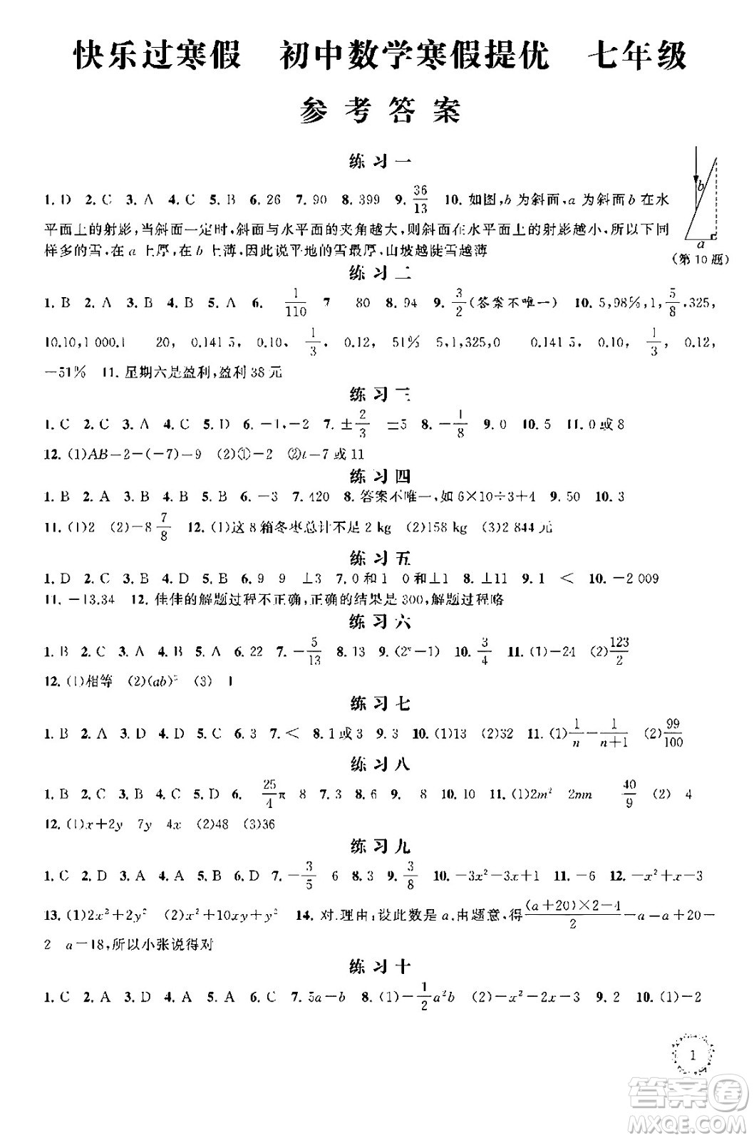 江蘇鳳凰科學(xué)技術(shù)出版社2025年快樂(lè)過(guò)寒假初中數(shù)學(xué)寒假提優(yōu)七年級(jí)數(shù)學(xué)通用版答案