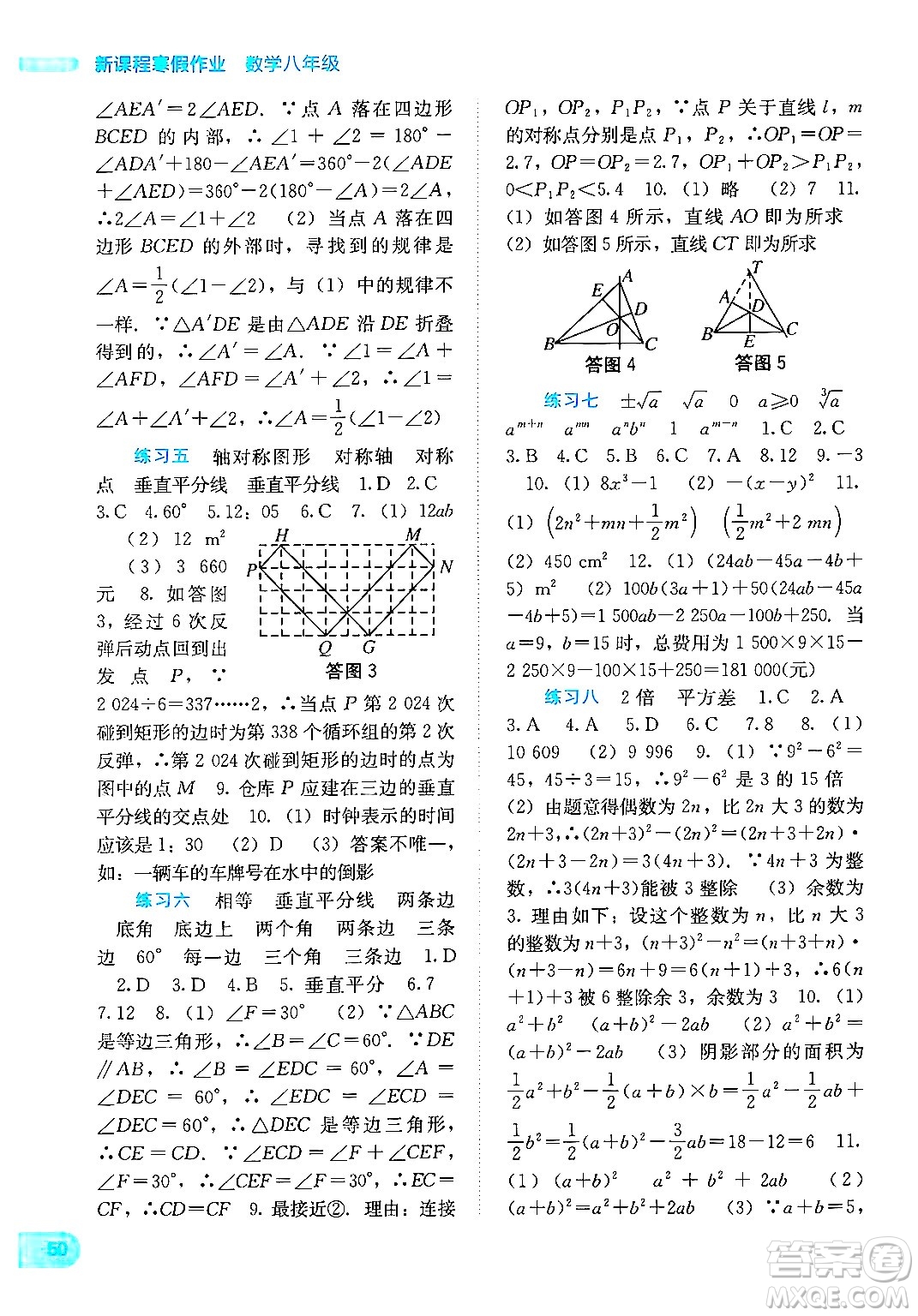 廣西教育出版社2025年新課程寒假作業(yè)八年級數(shù)學通用版答案