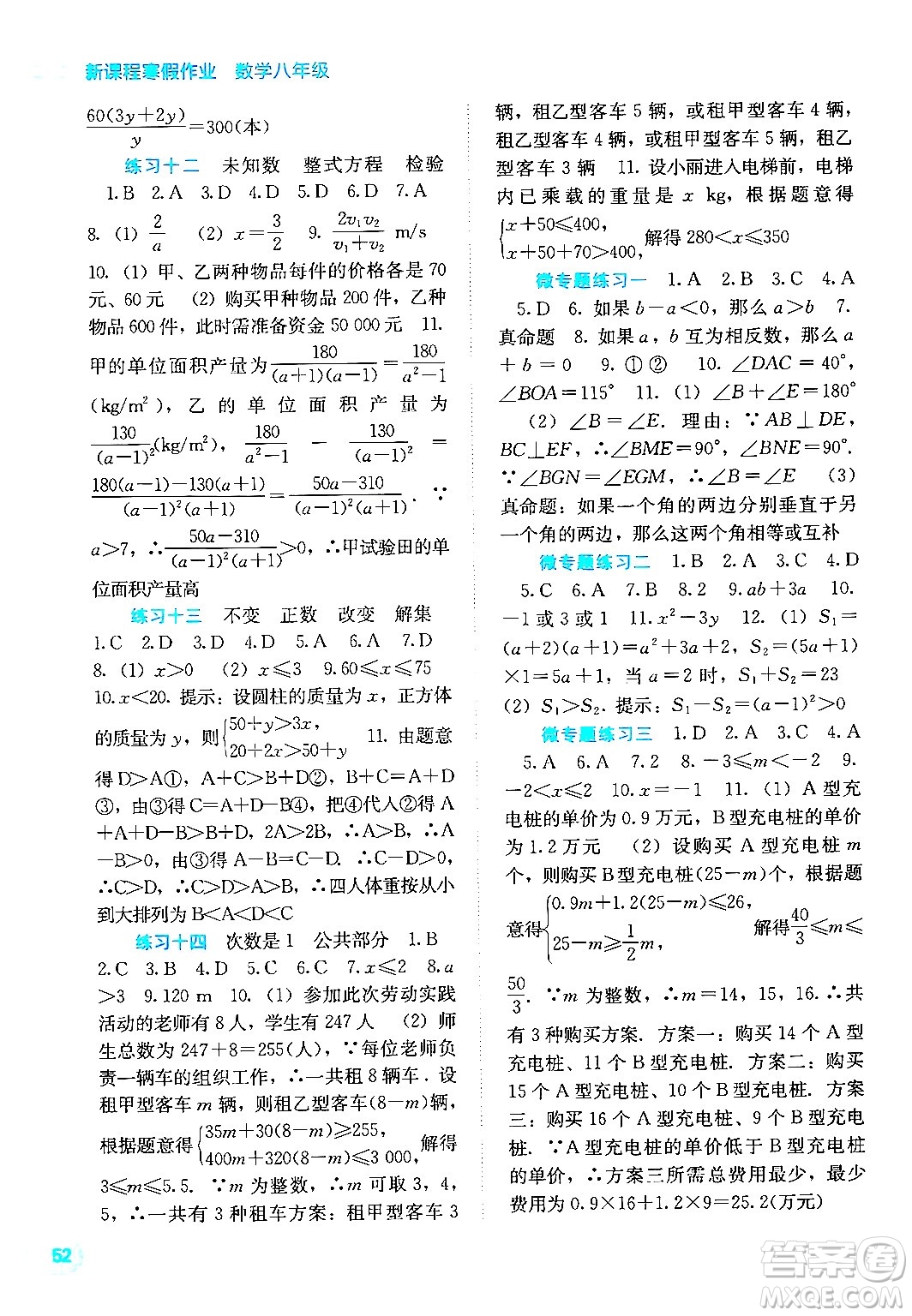 廣西教育出版社2025年新課程寒假作業(yè)八年級數(shù)學通用版答案