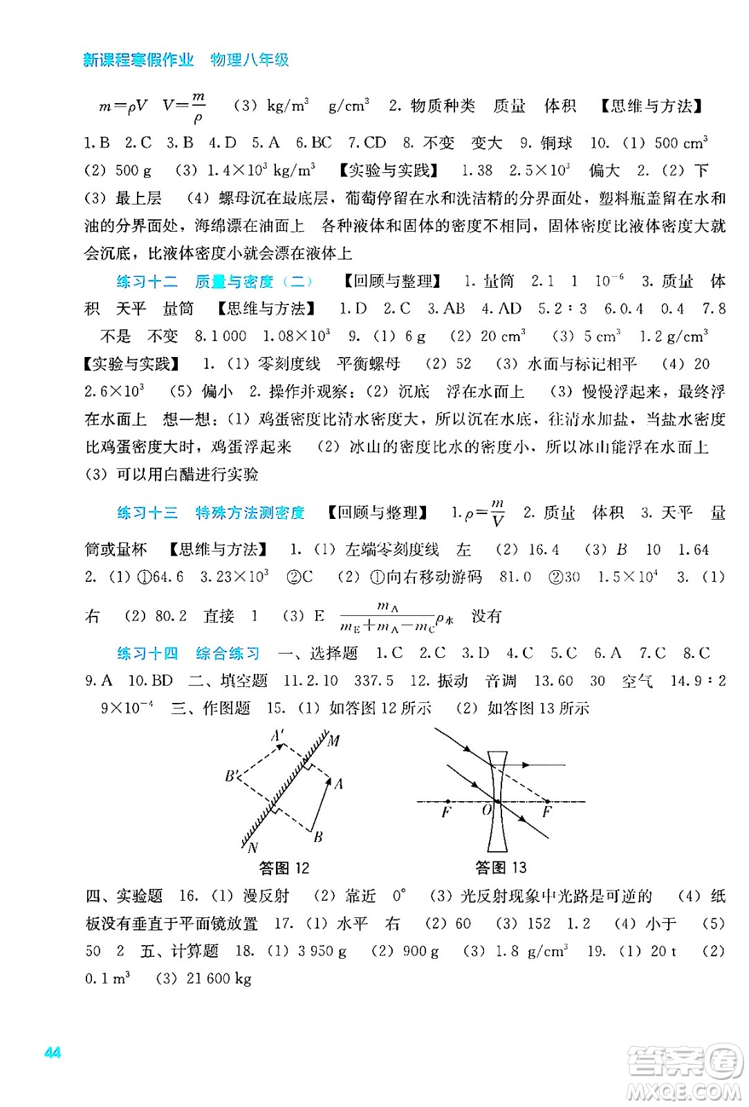 廣西教育出版社2025年新課程寒假作業(yè)八年級(jí)物理通用版答案