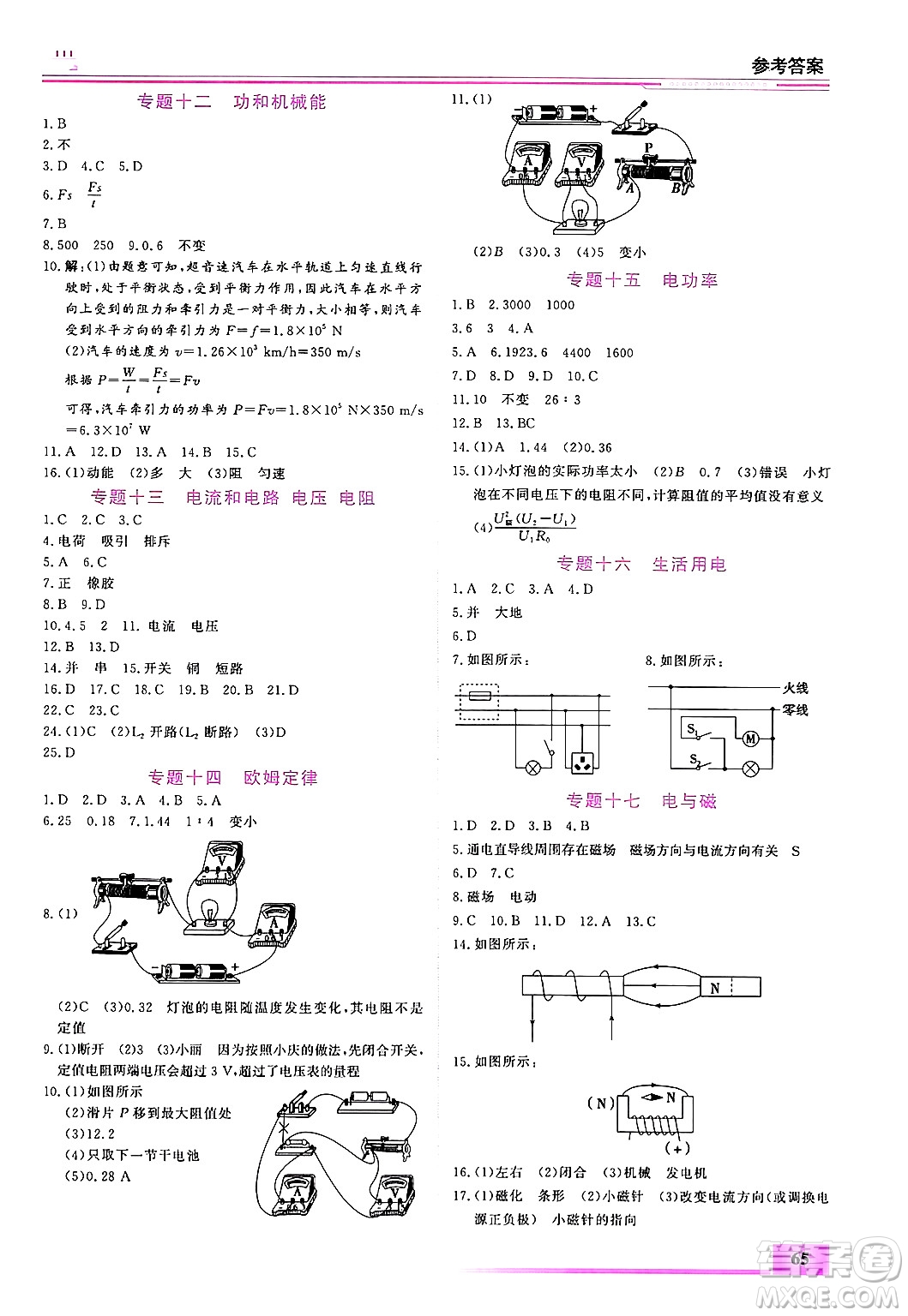 內(nèi)蒙古大學出版社2025年文軒假期生活指導寒假作業(yè)九年級物理通用版答案