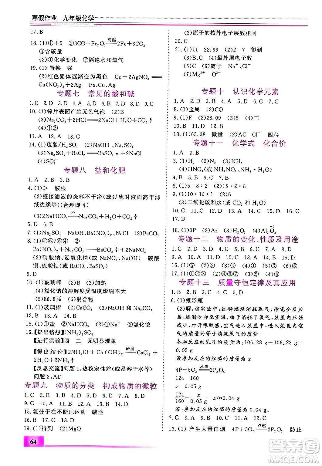 內(nèi)蒙古大學(xué)出版社2025年文軒假期生活指導(dǎo)寒假作業(yè)九年級化學(xué)通用版答案