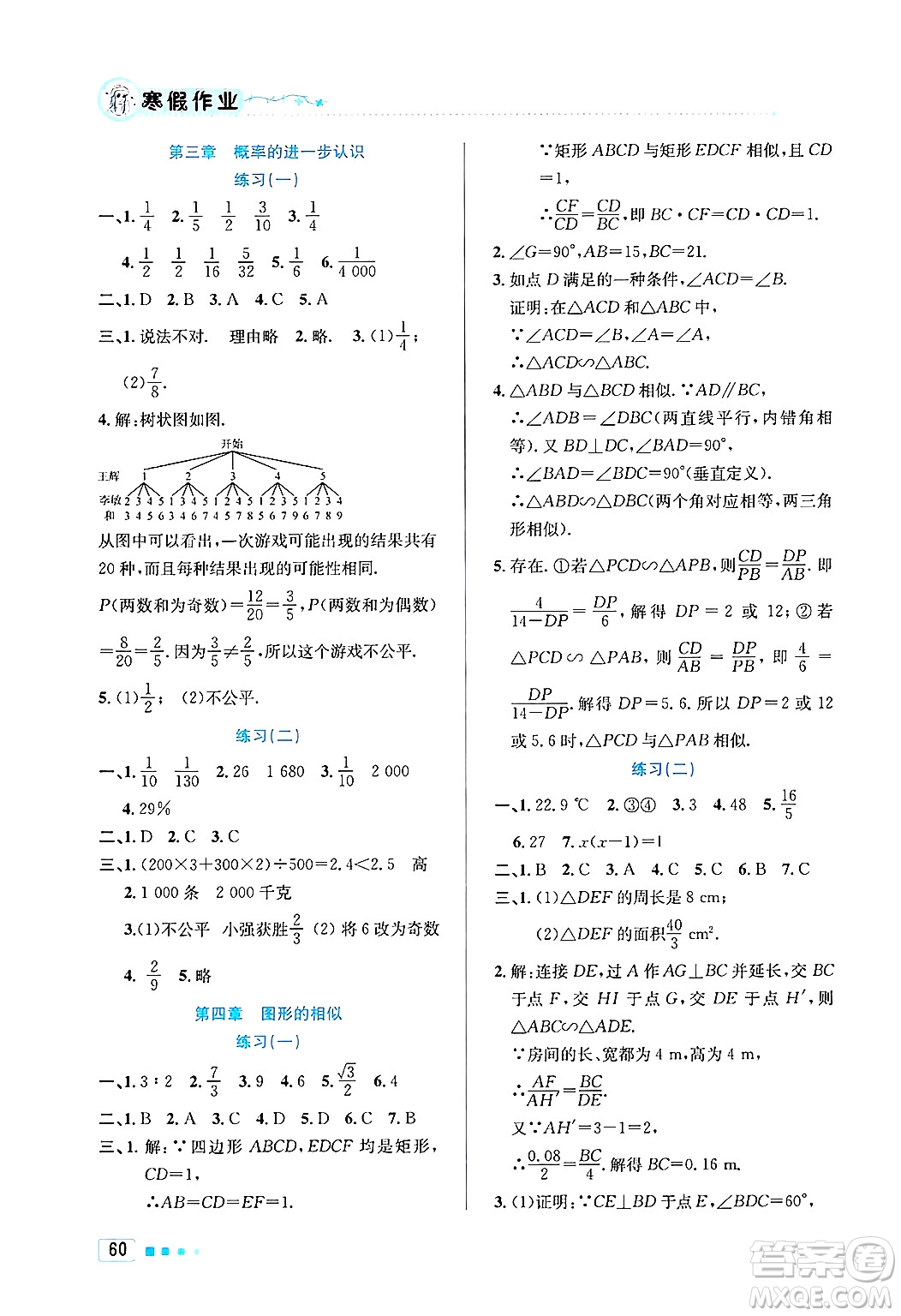 北京教育出版社2025年寒假作業(yè)九年級數(shù)學(xué)通用版答案