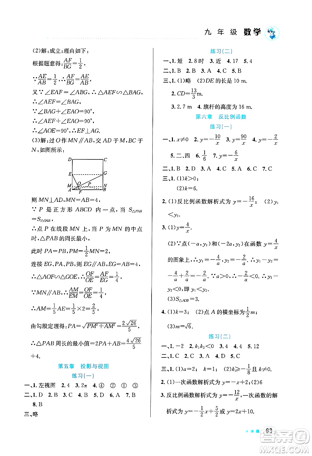 北京教育出版社2025年寒假作業(yè)九年級數(shù)學(xué)通用版答案