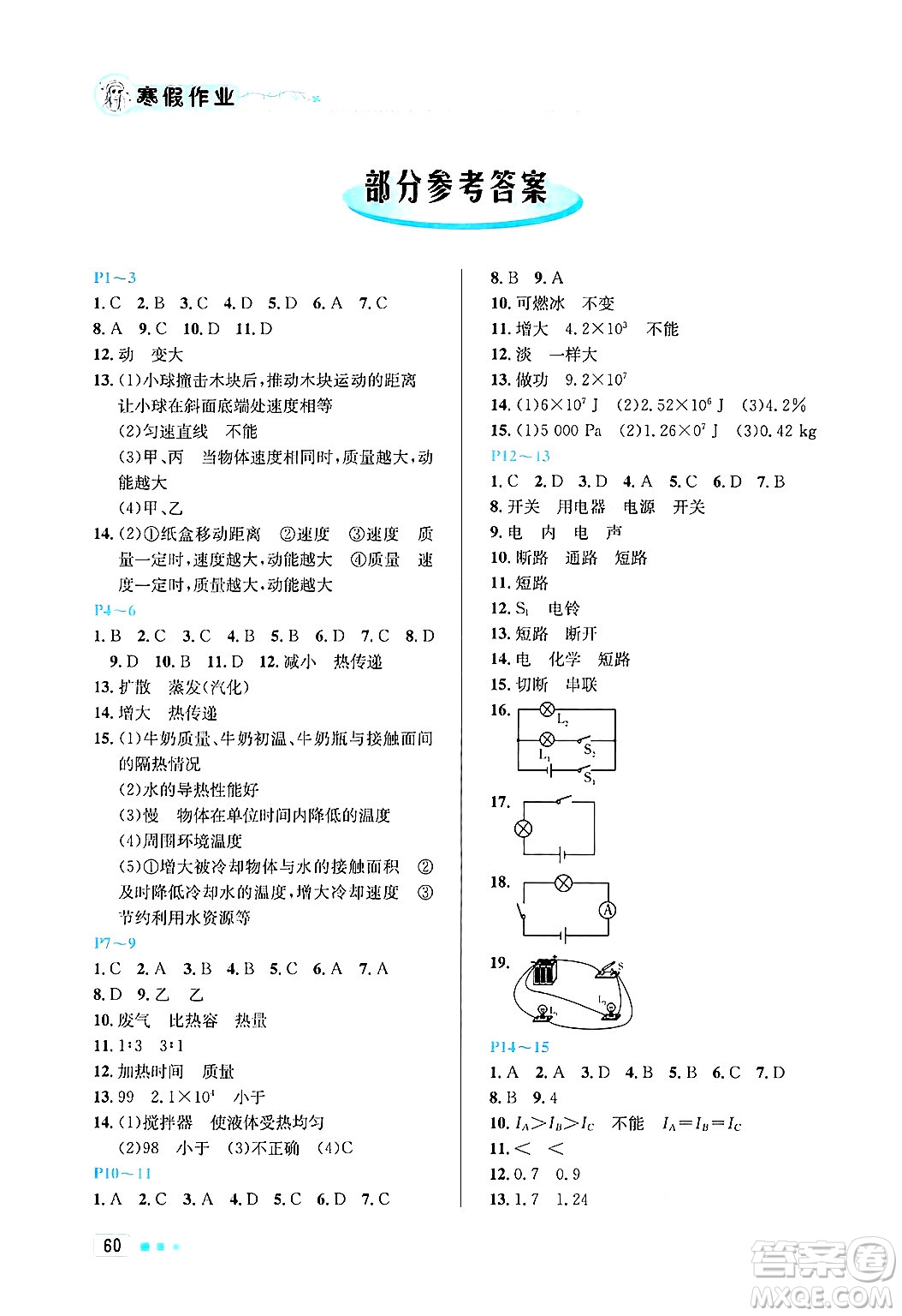 北京教育出版社2025年寒假作業(yè)九年級物理通用版答案