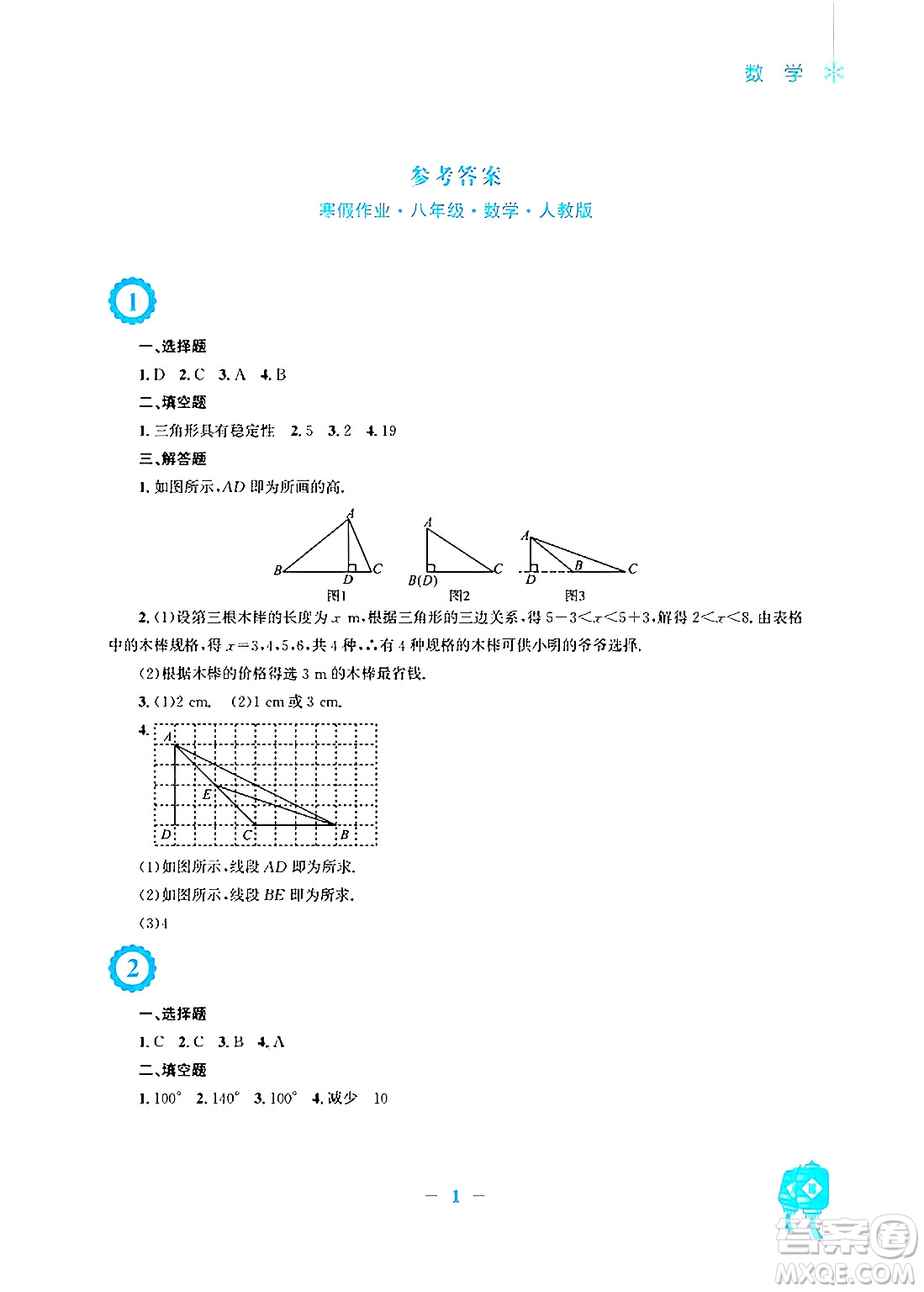 安徽教育出版社2025年寒假作業(yè)八年級數學人教版答案