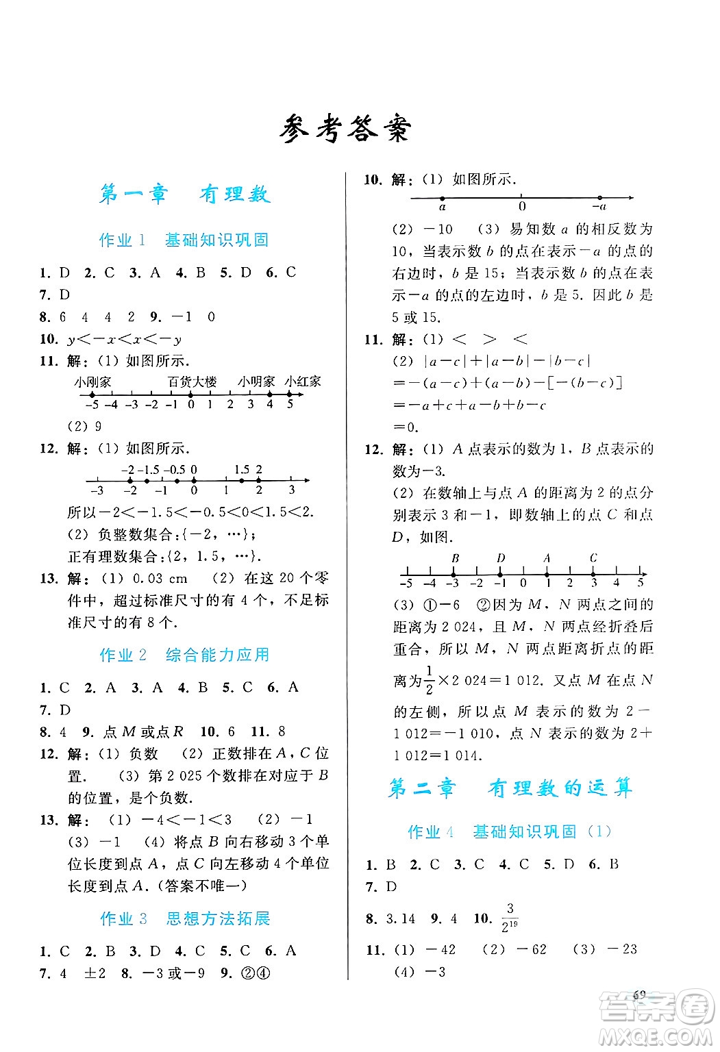 人民教育出版社2025年寒假作業(yè)七年級數(shù)學(xué)人教版答案