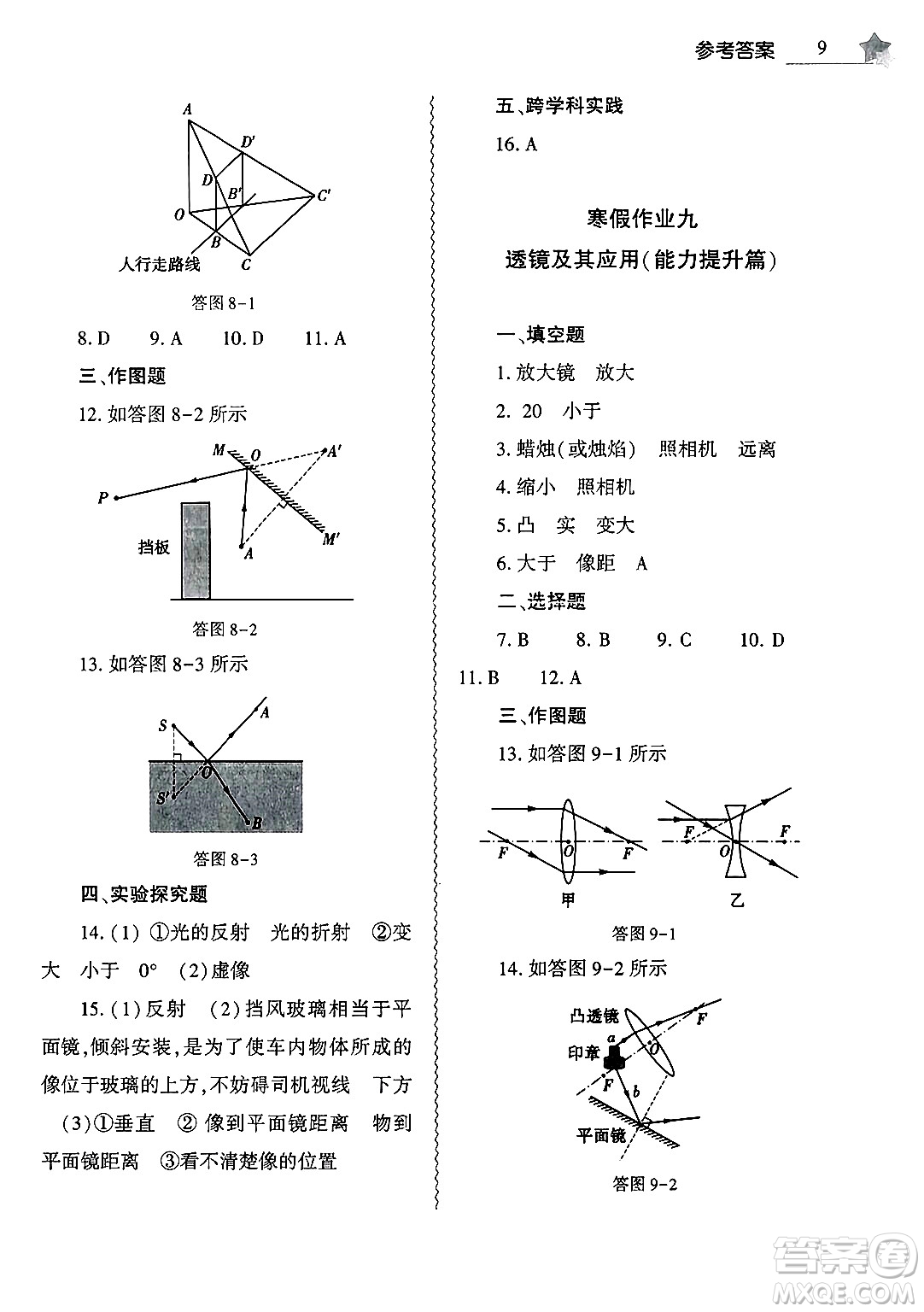 大象出版社2025年寒假作業(yè)本八年級(jí)物理通用版答案