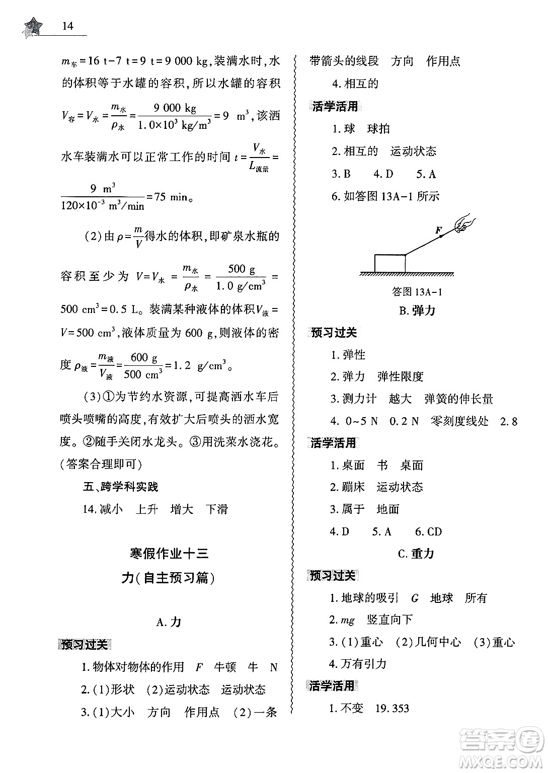 大象出版社2025年寒假作業(yè)本八年級(jí)物理通用版答案