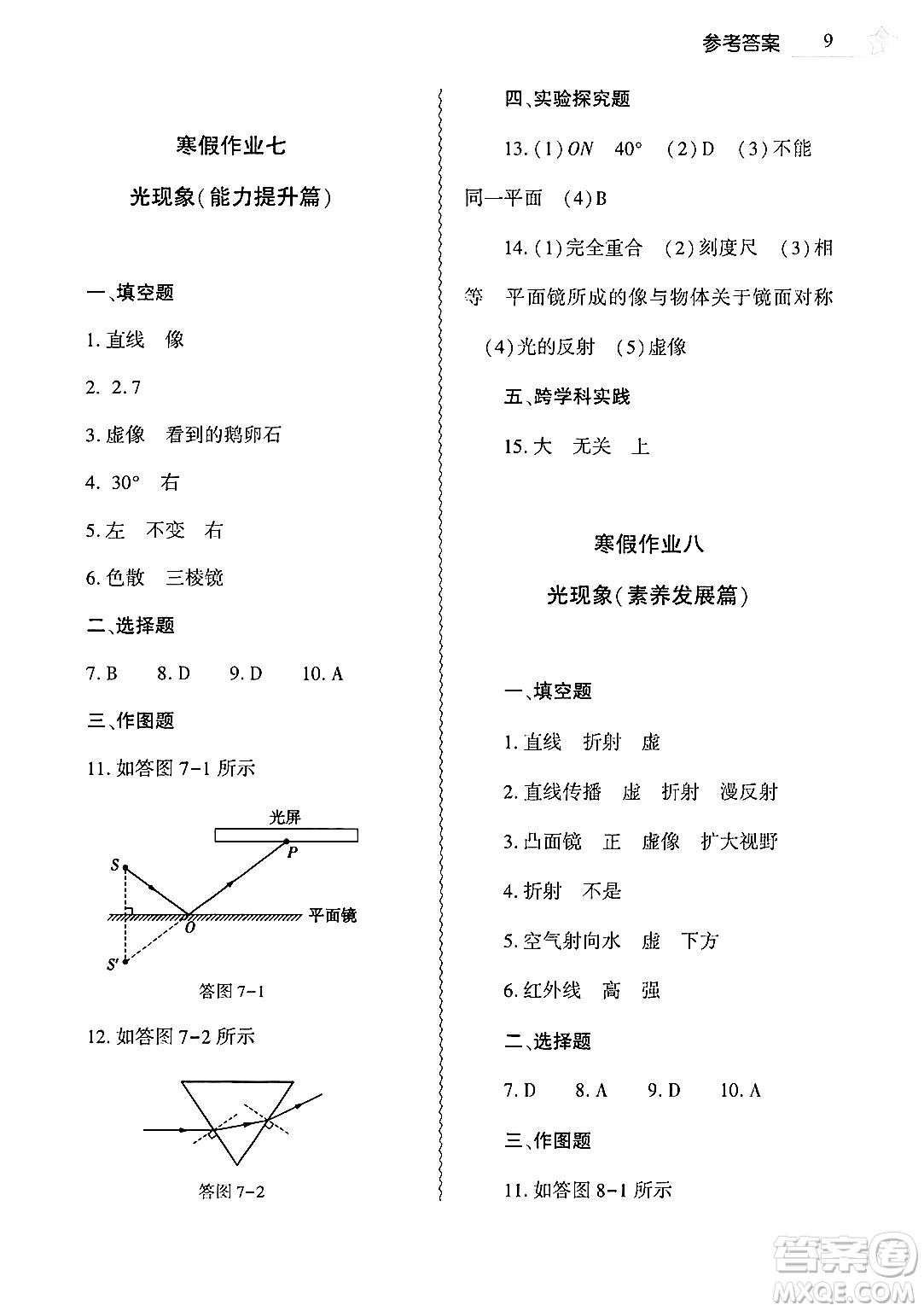 大象出版社2025年寒假作業(yè)本八年級物理北師大版答案